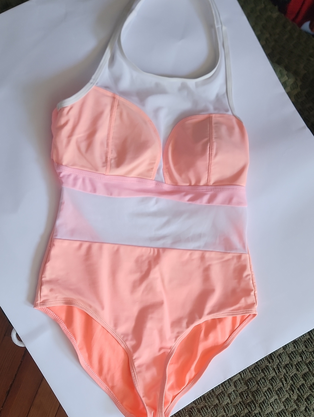 YMI Bikini One Piece Swimsuit Peach White Cheeky Side Cut-Out Medium US